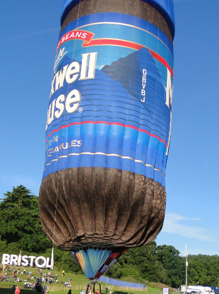 G-BVBJ (Maxwell House), a flying jar balloon on the ground