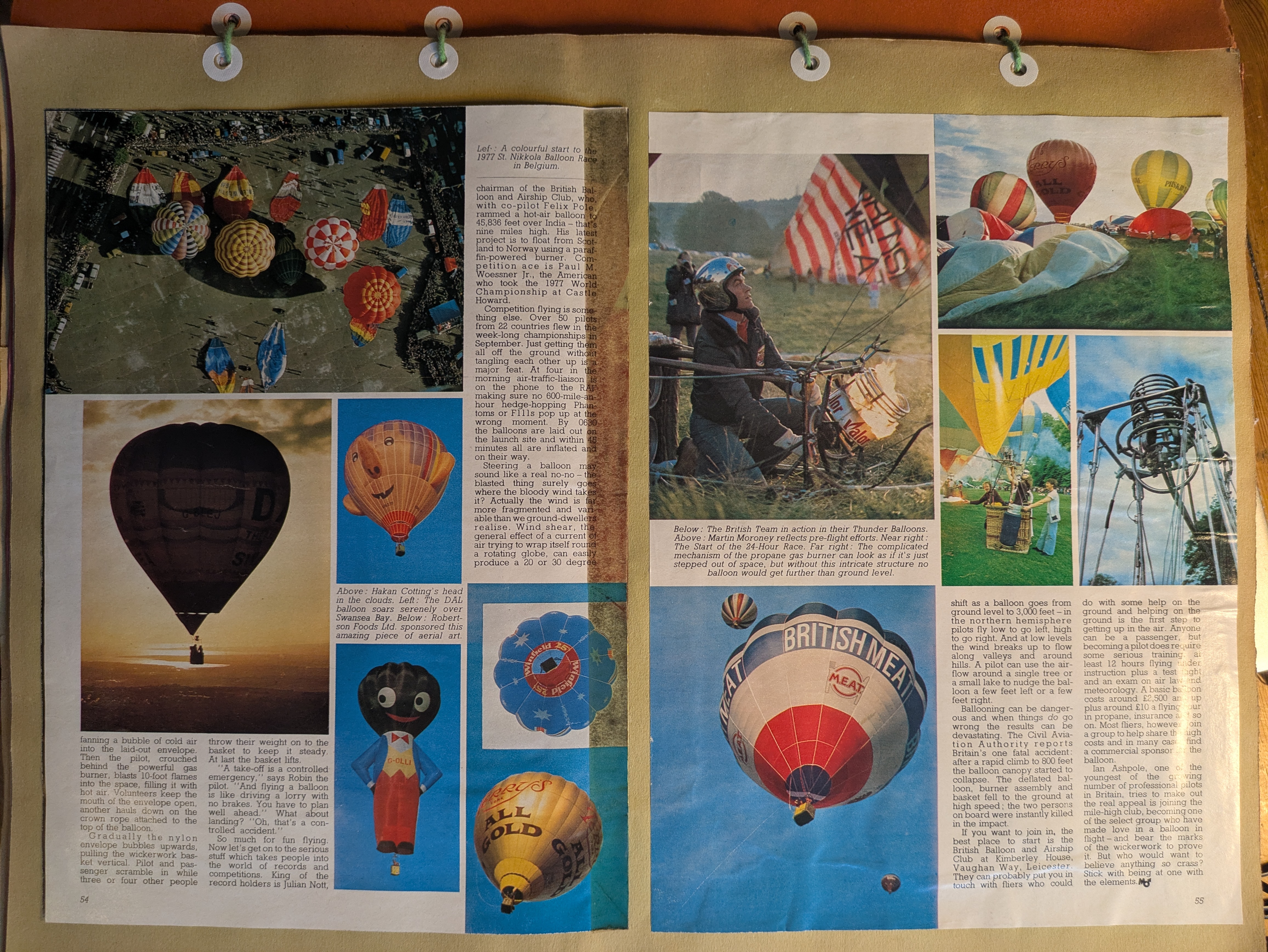 Colour picture of scrap book page showing multiple balloons and captions
