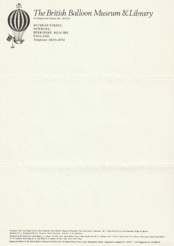 White paper with all details in black, which comprises the BBM&L gas balloon logo and company details. 