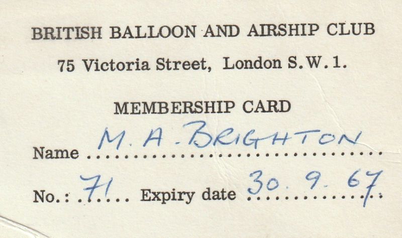 White card with BBAC name and address. Name, number and expiry date handwritten in blue ink. No logo on the card.