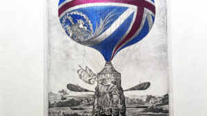 Coloured engraving of 18th century balloon